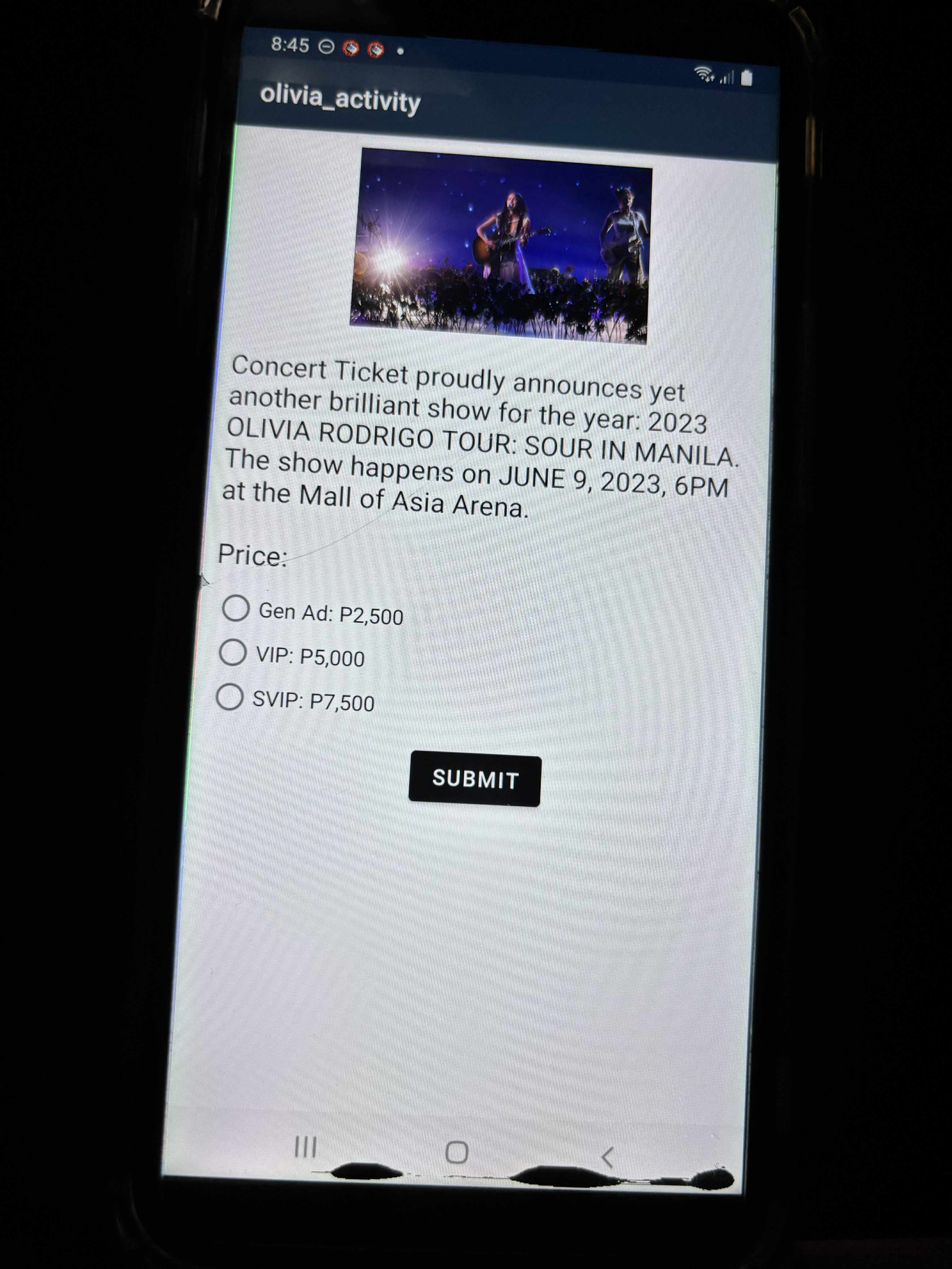 Select Ticket Screen